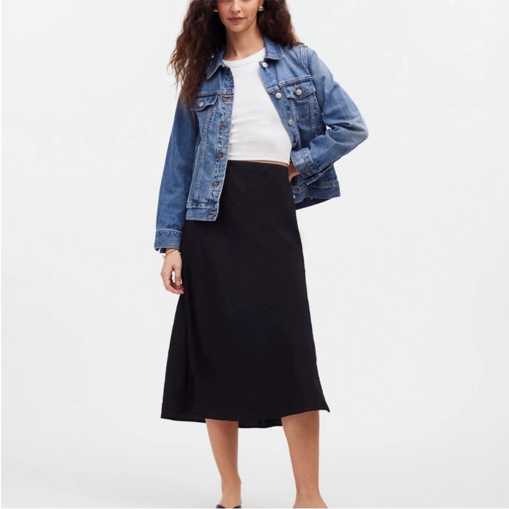 Madewell The Layton Midi Slip Skirt in True Black Size 12 NWT